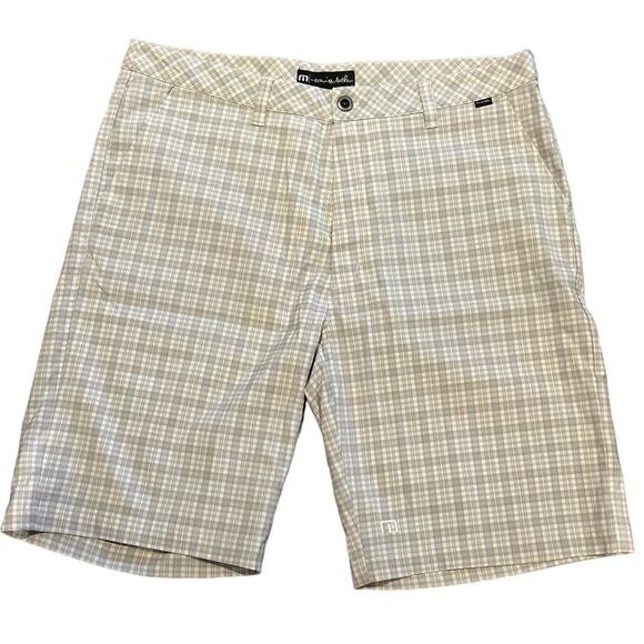Travis Mathew Men’s Size 36 Gray and White Plaid Performance Flat Front Shorts - Picture 1 of 8